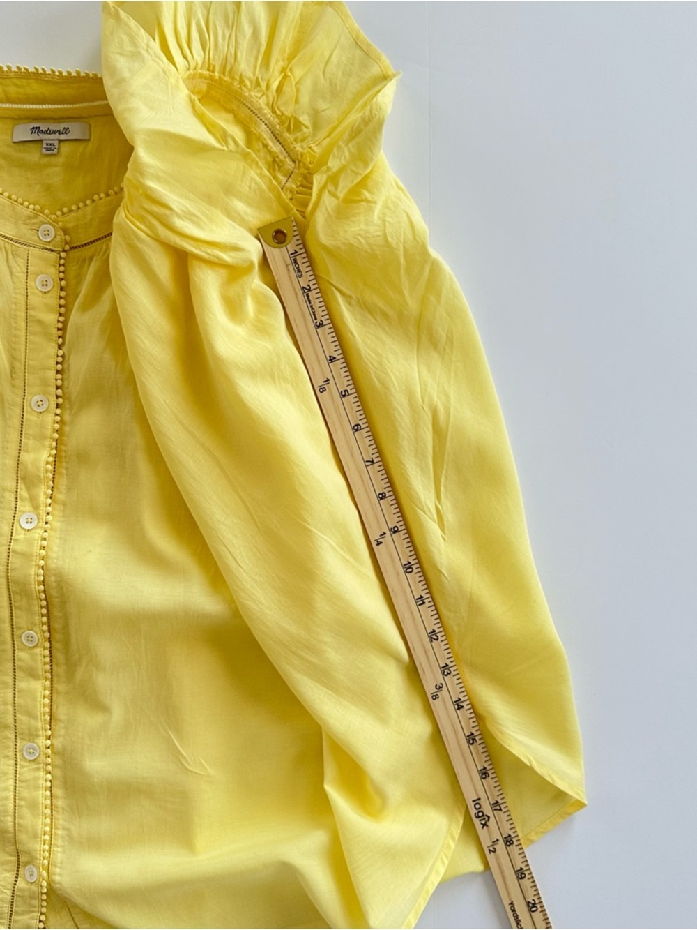 Madewell Shirred Lace Trim Top in Iced Lemon | XXL | EUC - Picture 11 of 16